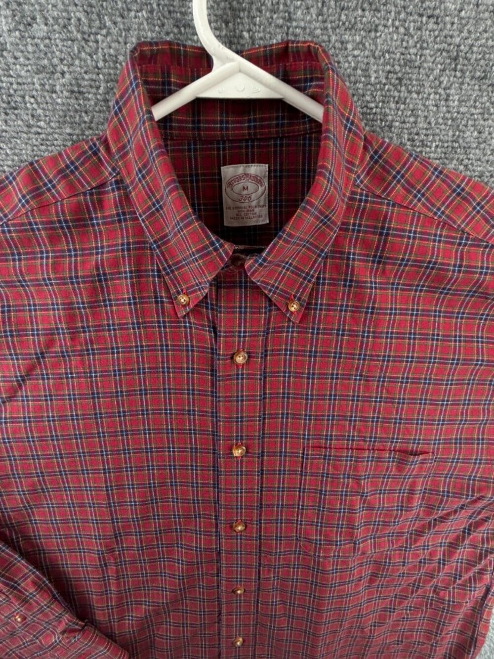 Brooks Brothers Flannel Lightweight Blue Red Medium Cotton Plaid Non-Iron Mens